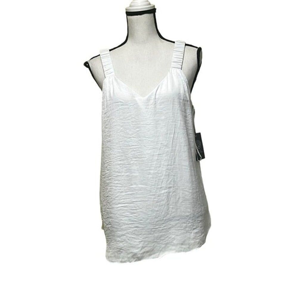 Vince Camuto Ruffle Strap Rumple Tank Top, Ivory, Sz. M